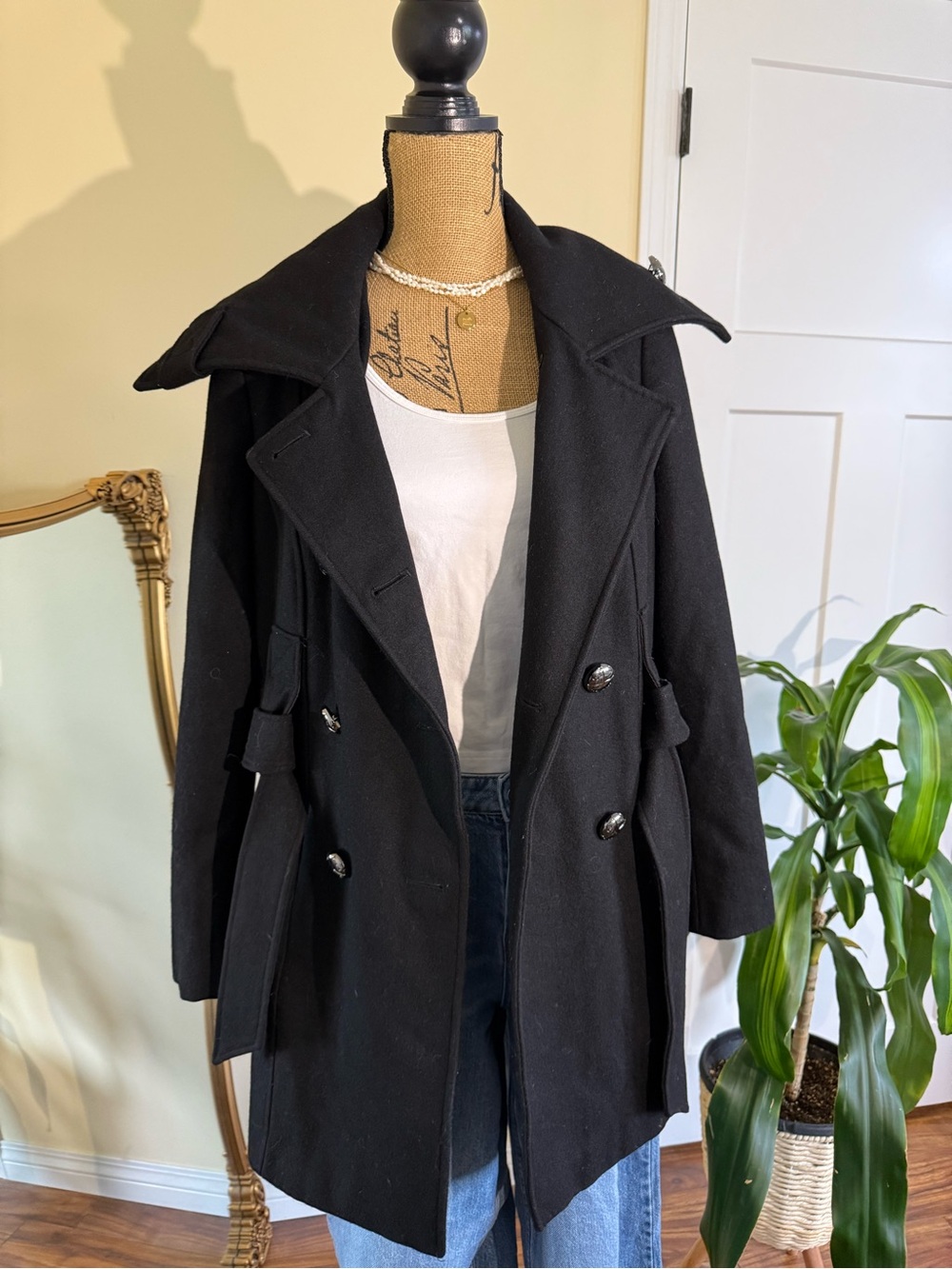 Calvin Klein Black Double-Breasted Pea Coat